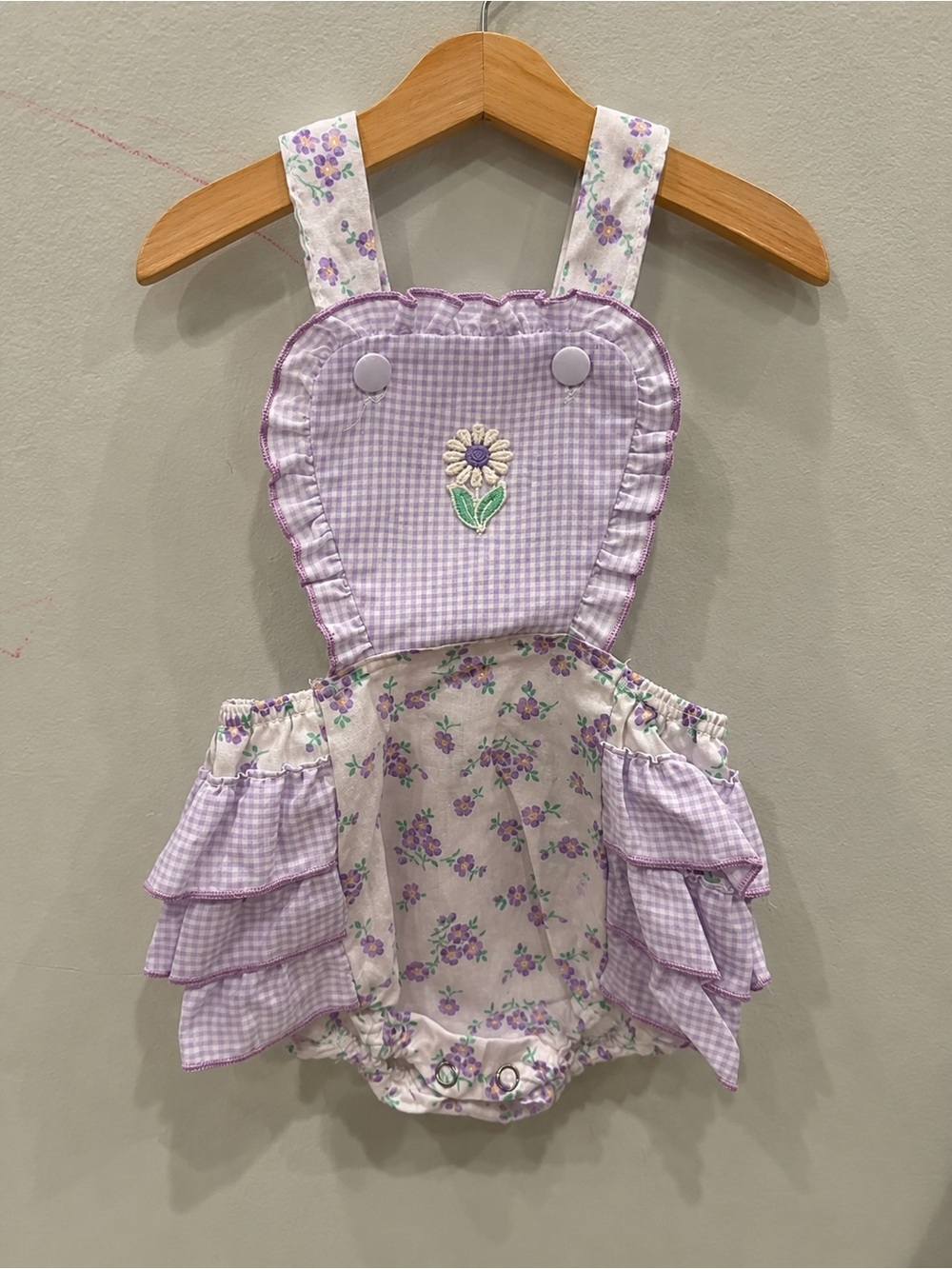 Vintage Stone Baby Girl Floral & Gingham Bubble Romper 9 Months